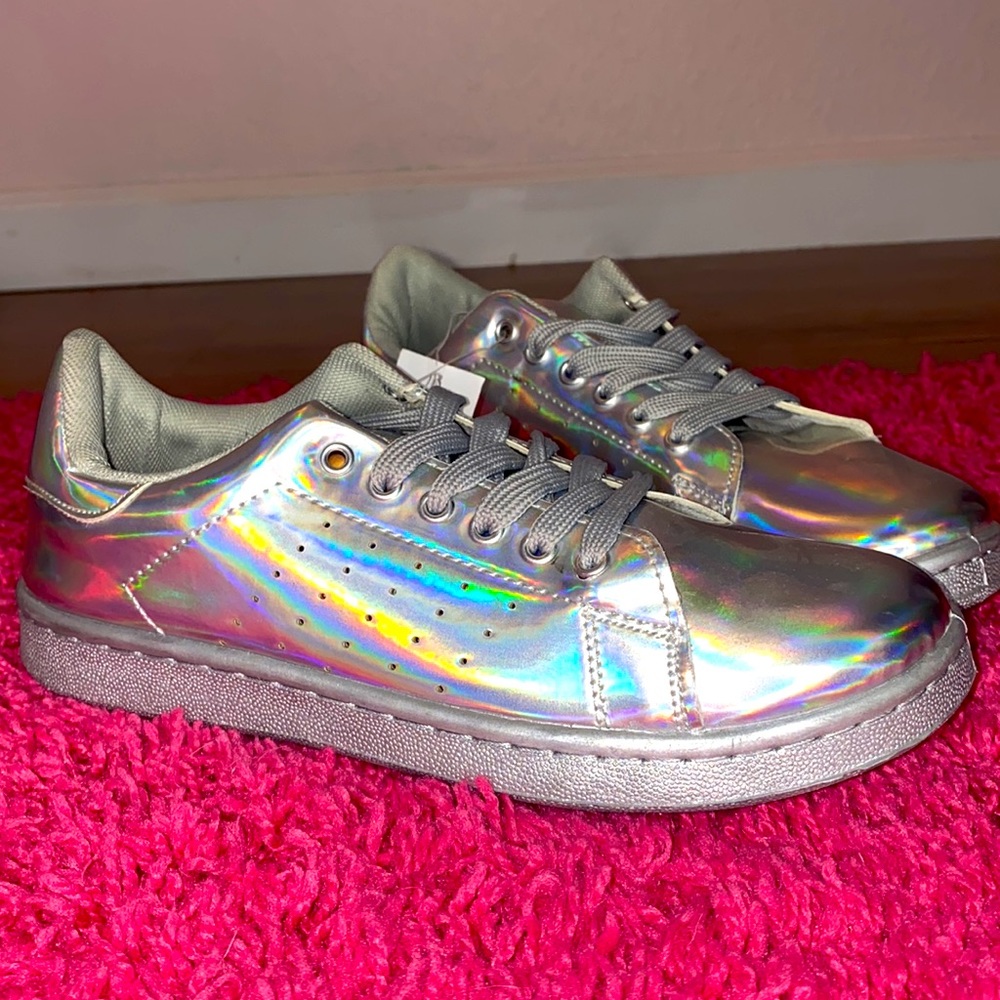 Charlotte Russe Silver Holographic Rave Sneakers / Tennis Shoes size 7